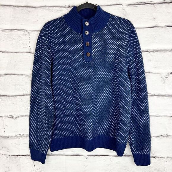 Brooks Brothers Men's Blue Geometric Henley Sweater Size M - Picture 1 of 6
